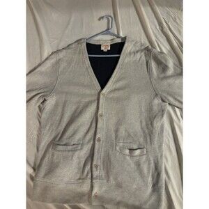 Brooks Brothers Red Fleece Mens Grey Cardigan Sz Large  Deep Neck Button Up